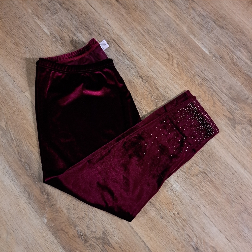 Catalog Favorites Burgundy Stretch Leggings Diamond Rhinestones Women's Size 2X
